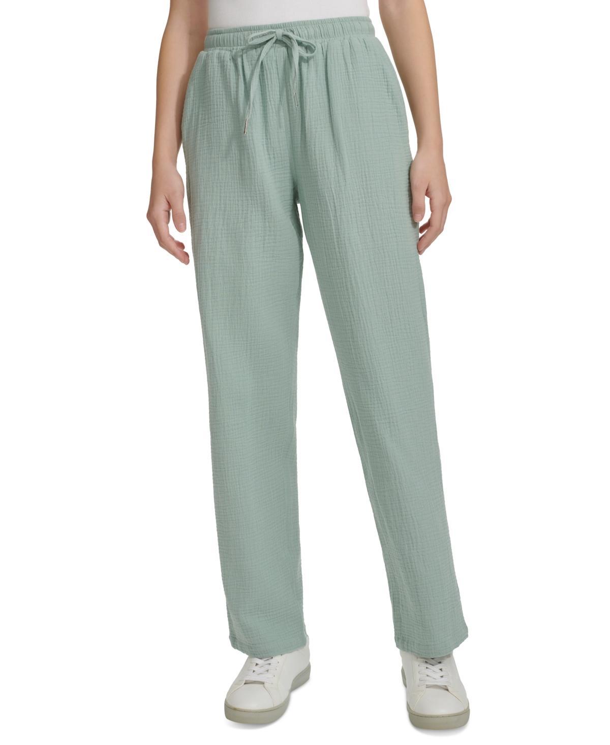 Calvin Klein Jeans Womens Crepe Gauze Relaxed Straight-Leg Drawstring-Waist Pants Product Image