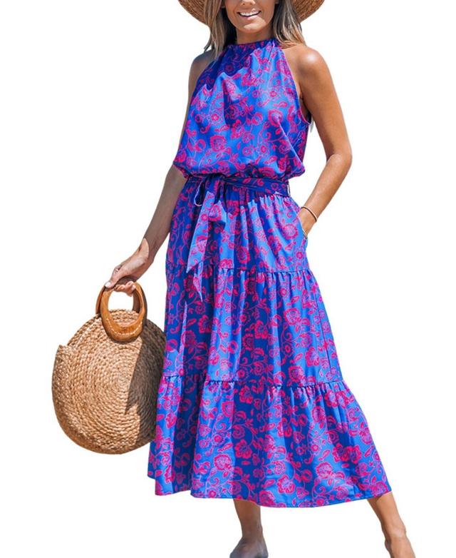 Women's Floral Sleeveless Halterneck Midi Beach Dress Product Image