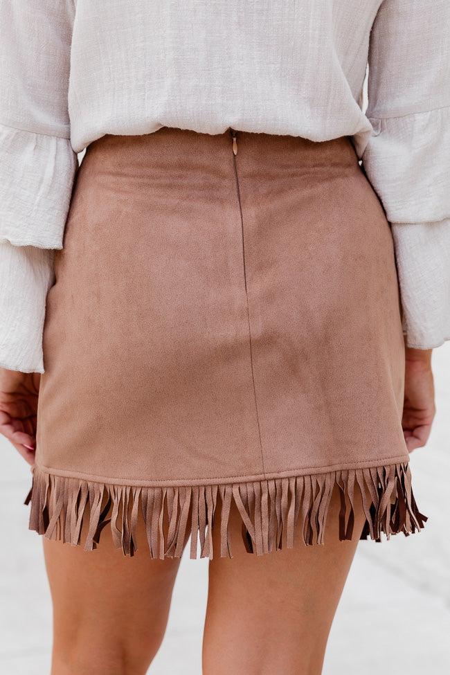 I'll Go First Brown Fringe Hem Suede Mini Skort FINAL SALE Product Image