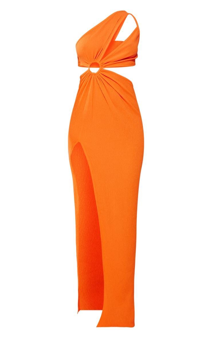 Orange Textured Ring Detail Cut Out One Shoulder Maxi Dress Product Image