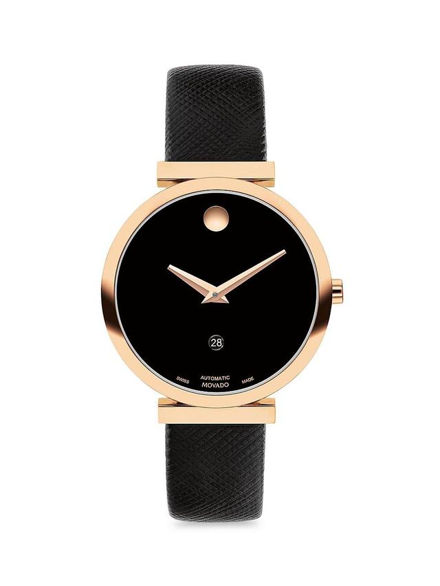 Movado Womens Museum Classic Swiss Automatic Black Genuine Leather Strap Watch 32mm Product Image