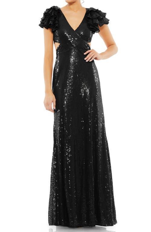 Mac Duggal Ruffle Shoulder Sequin Embellished Gown Product Image