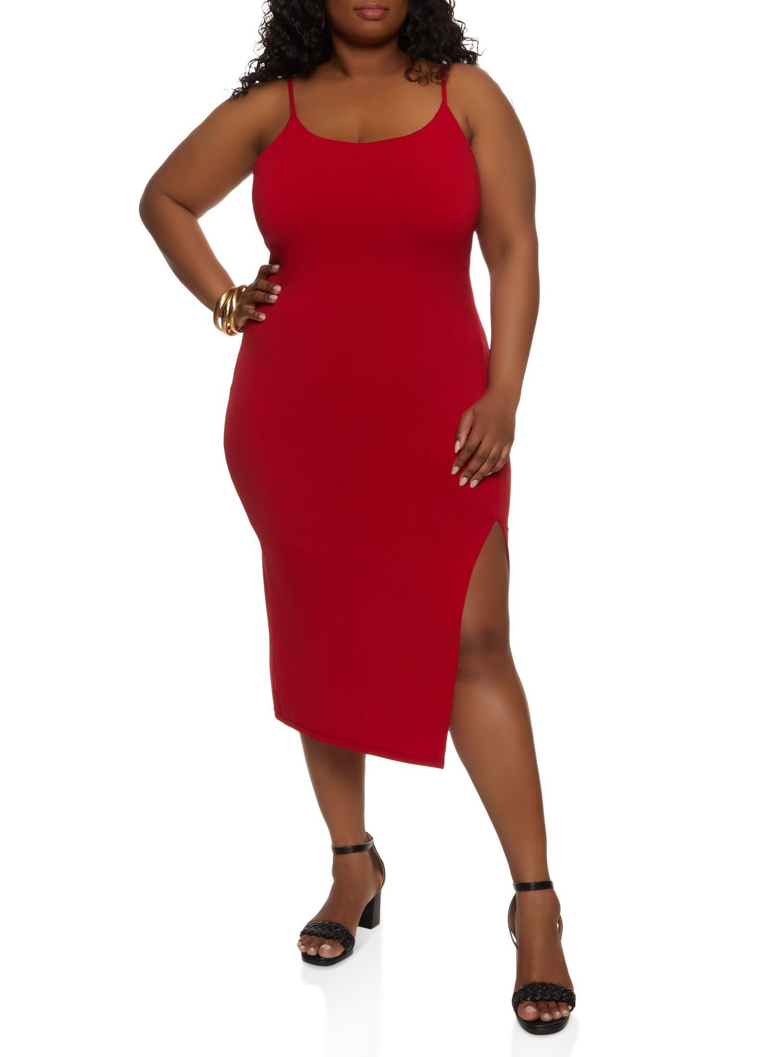 Womens Plus Size Side Slit Cami Midi Dress Product Image