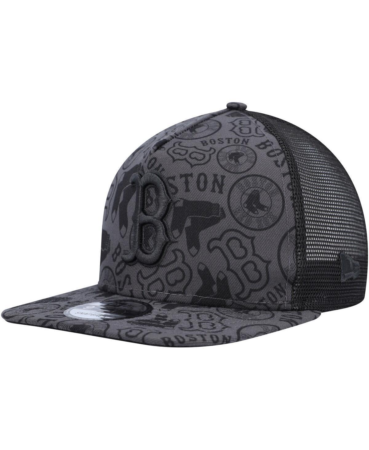 Mens New Era Black Boston Red Sox Repeat A-Frame 9FIFTY Trucker Snapback Hat Product Image