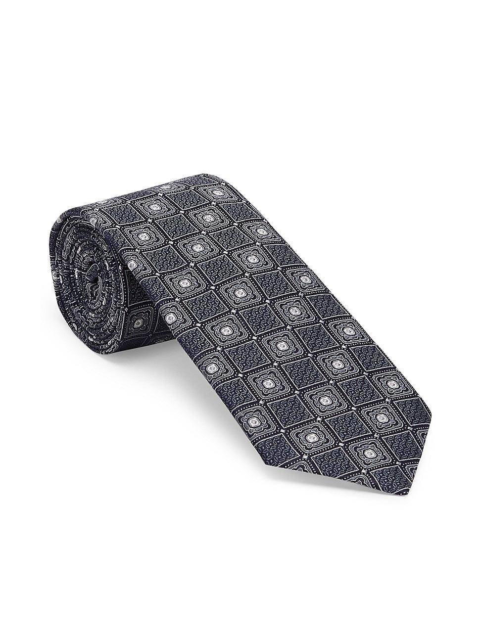 Mens Silk Tie With Geometric Design Product Image