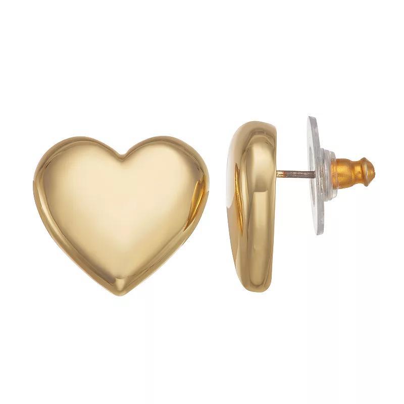 Nine West Puffy Heart Stud Post Earrings, Womens, Gold Tone Product Image