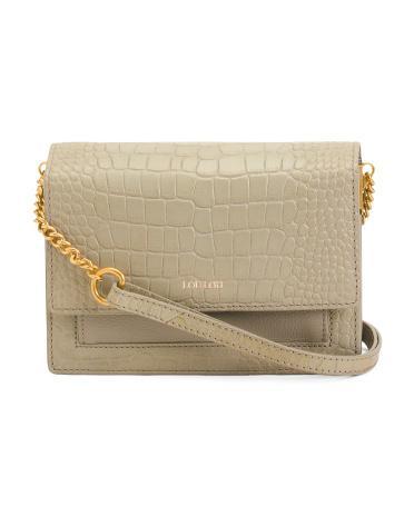 Leather Croco Flap Over Crossbody for Women Product Image