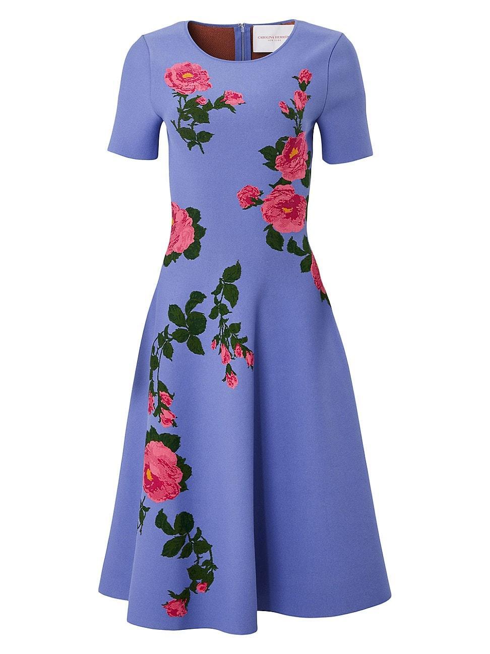 Womens Floral Short-Sleeve Fit & Flare Midi-Dress Product Image