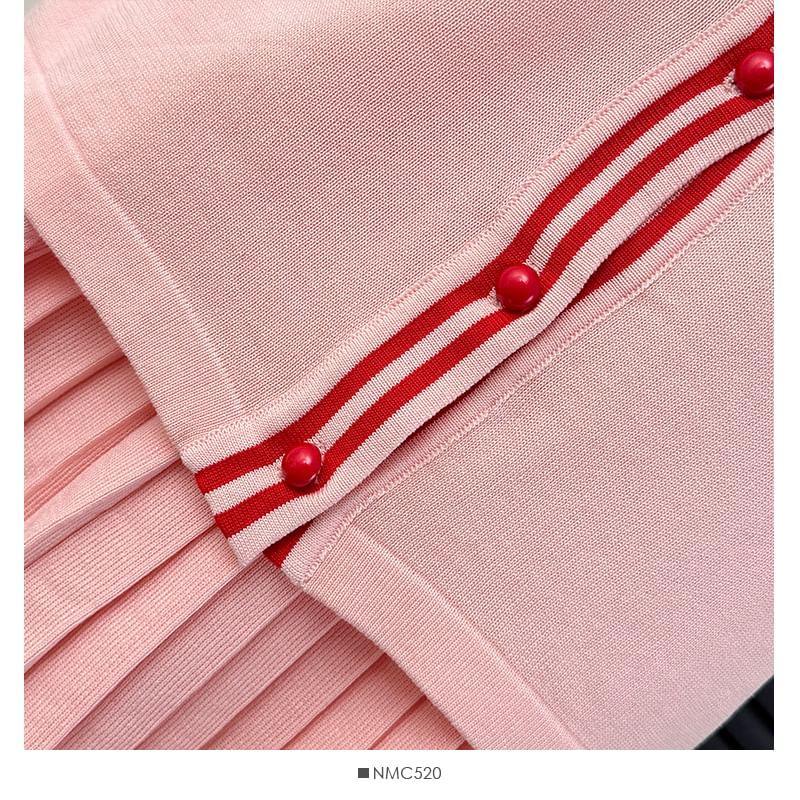 Set: Striped V-Neck Light Cardigan + High-Rise Pleated Mini Skirt Product Image