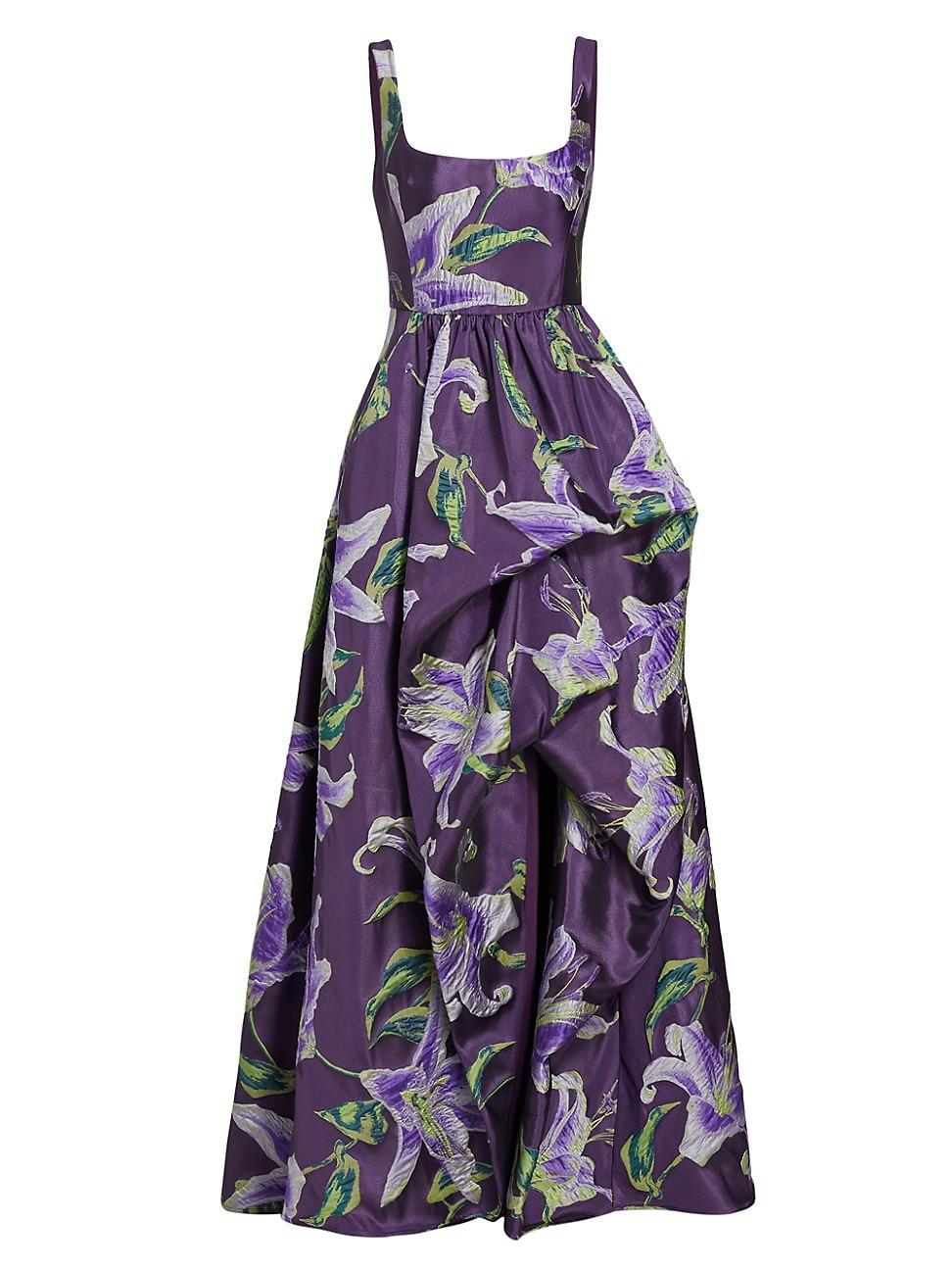 Square-Neck High-Low Floral Jacquard Gown Product Image