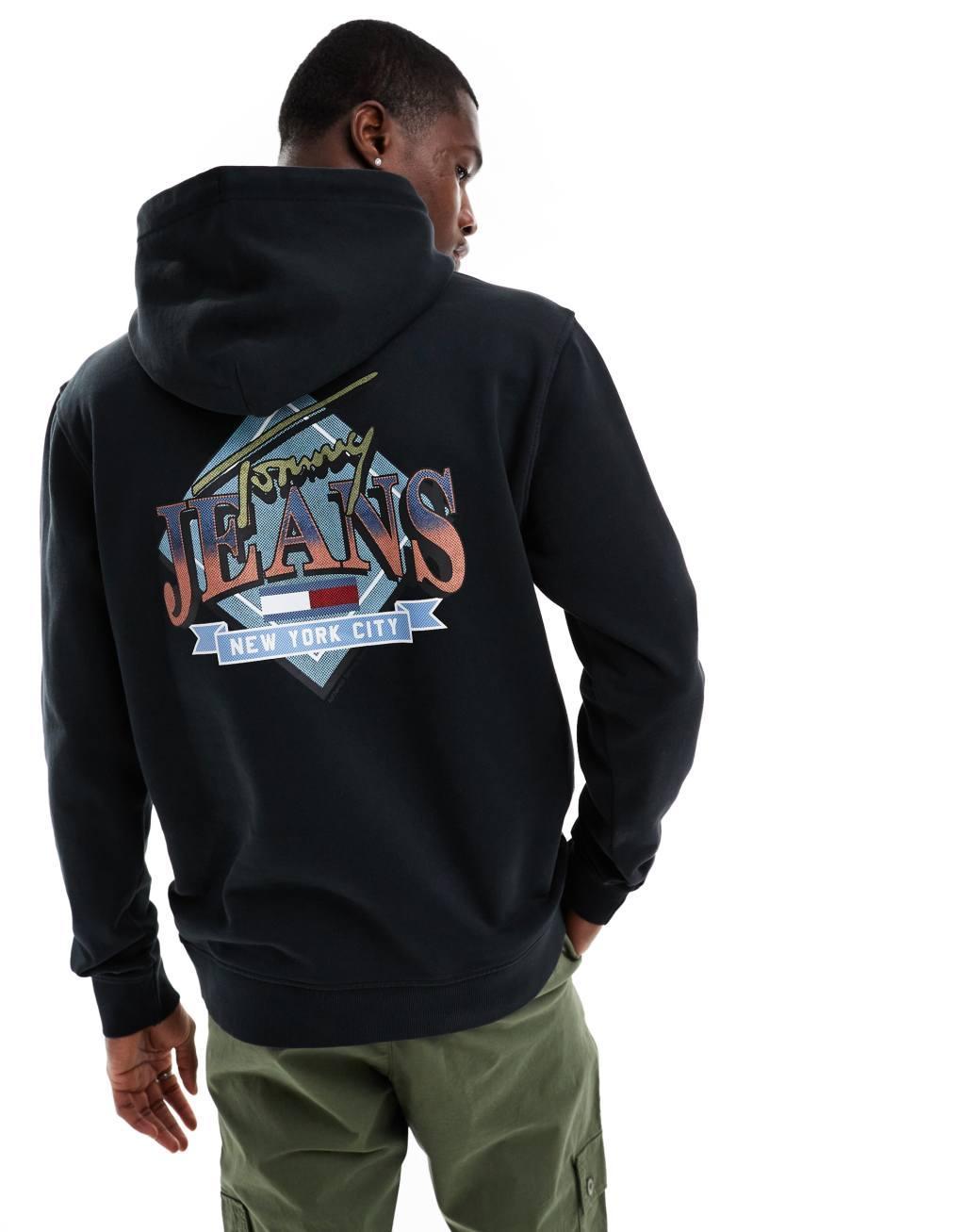 Tommy Jeans fun graphic backprint hoodie in black Product Image