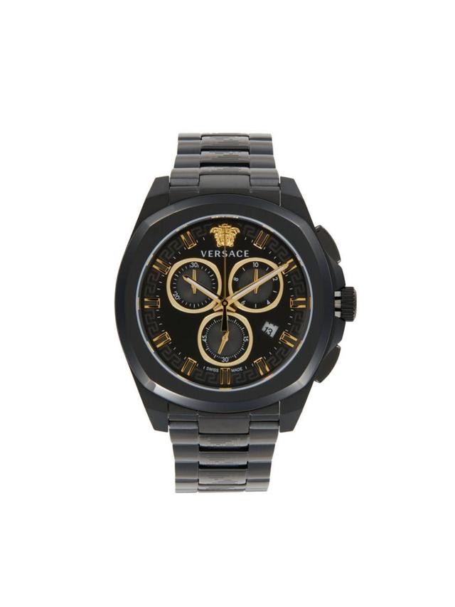 Men's Swiss Chronograph Geo Black Ion-plated Stainless Steel Bracelet Watch 43mm In Ip Black Product Image