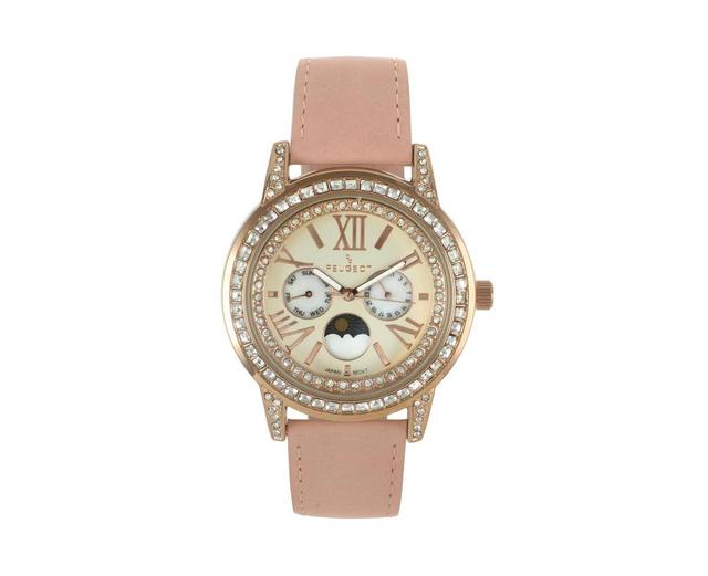 Peugeot Womens 40mm Multi-Function Watch Suede-Leather Strap - Pink Product Image