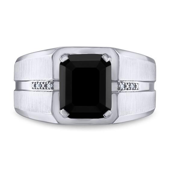 Men's Rectangular Black Onyx and Diamond Accent Ring in 10K White Gold Product Image