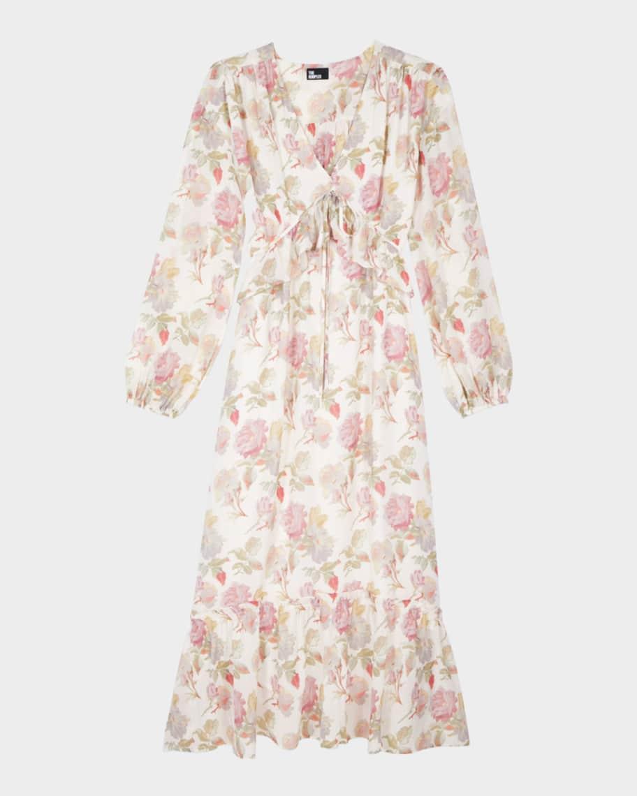 Floral Silk Long-Sleeve Maxi Dress Product Image