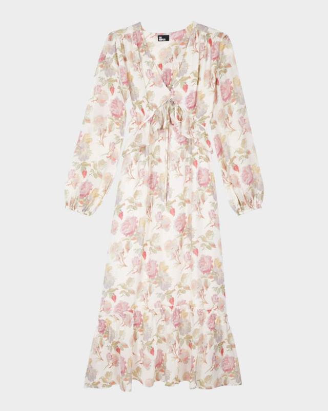 Floral Silk Long-Sleeve Maxi Dress Product Image