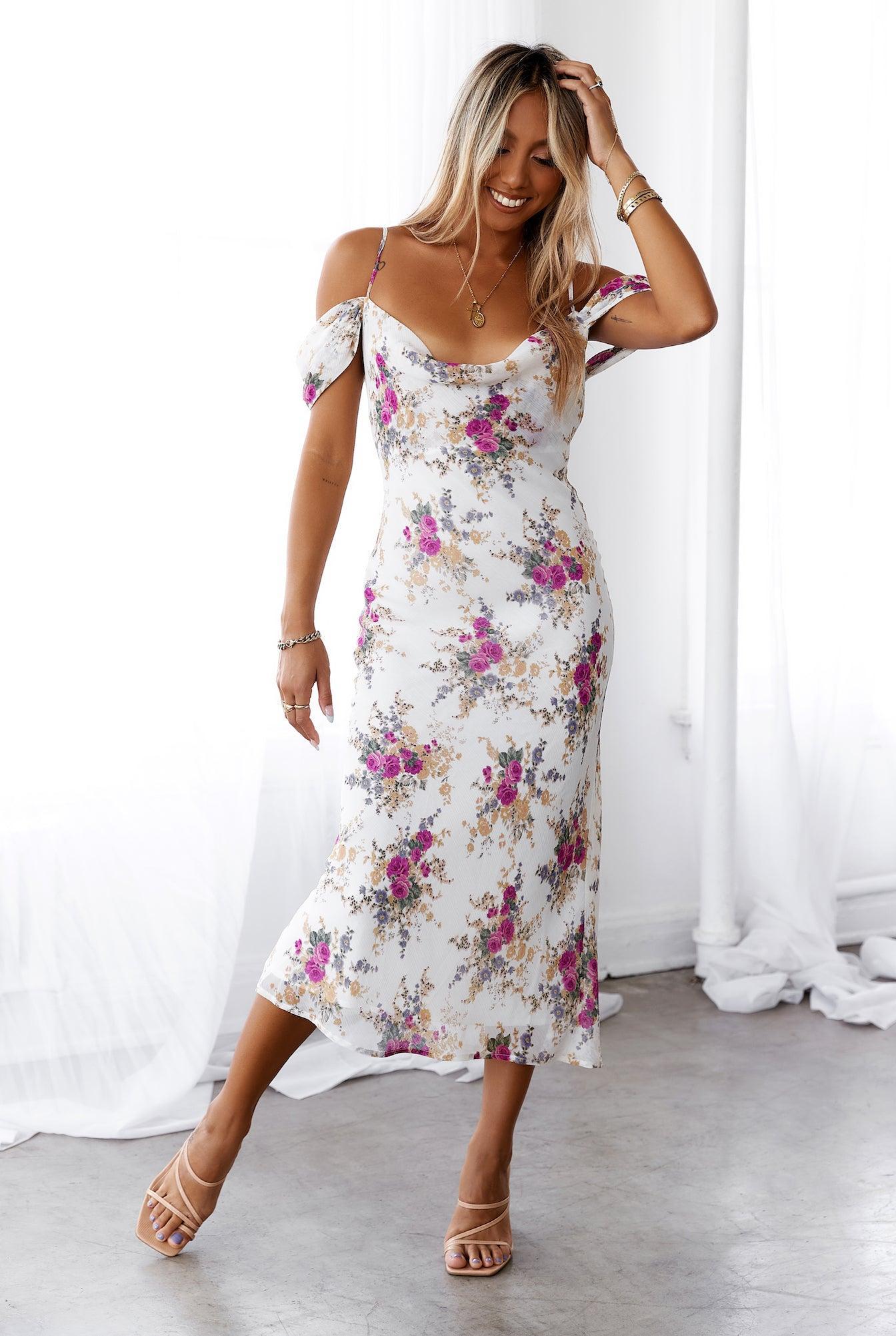 HELLO MOLLY Sunset At Dawn Midi Dress Cream Product Image