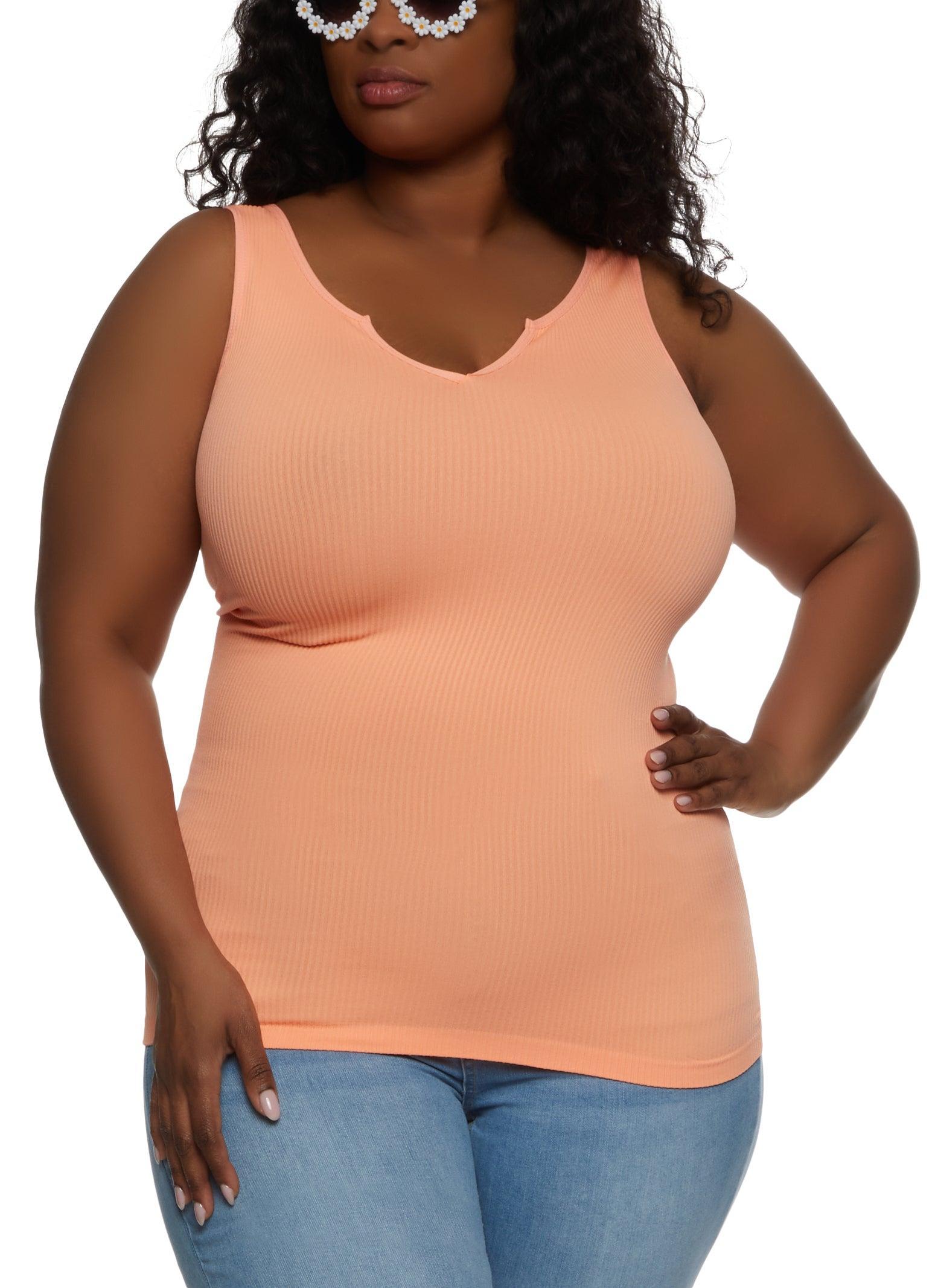 Womens Plus Size Ribbed Notch Neck Tank Top Product Image