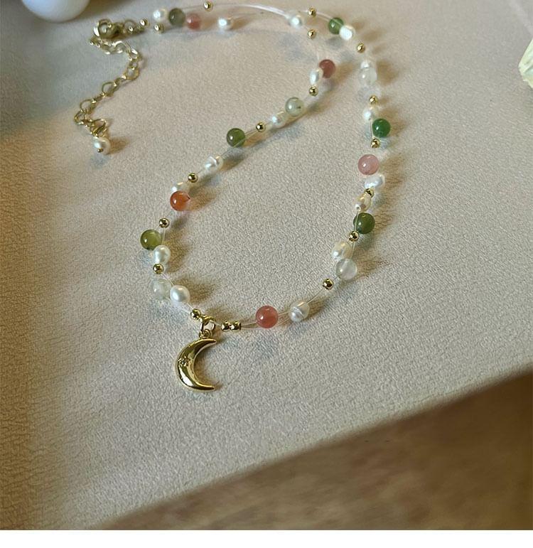 Moon Pendant Freshwater Pearl Alloy Choker Product Image