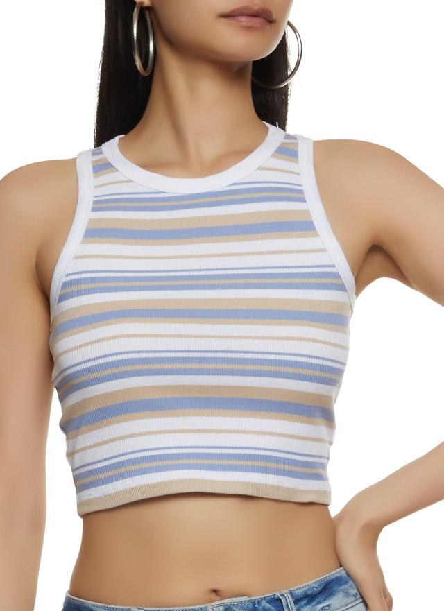 Womens Striped Racerback Cropped Tank Top Product Image