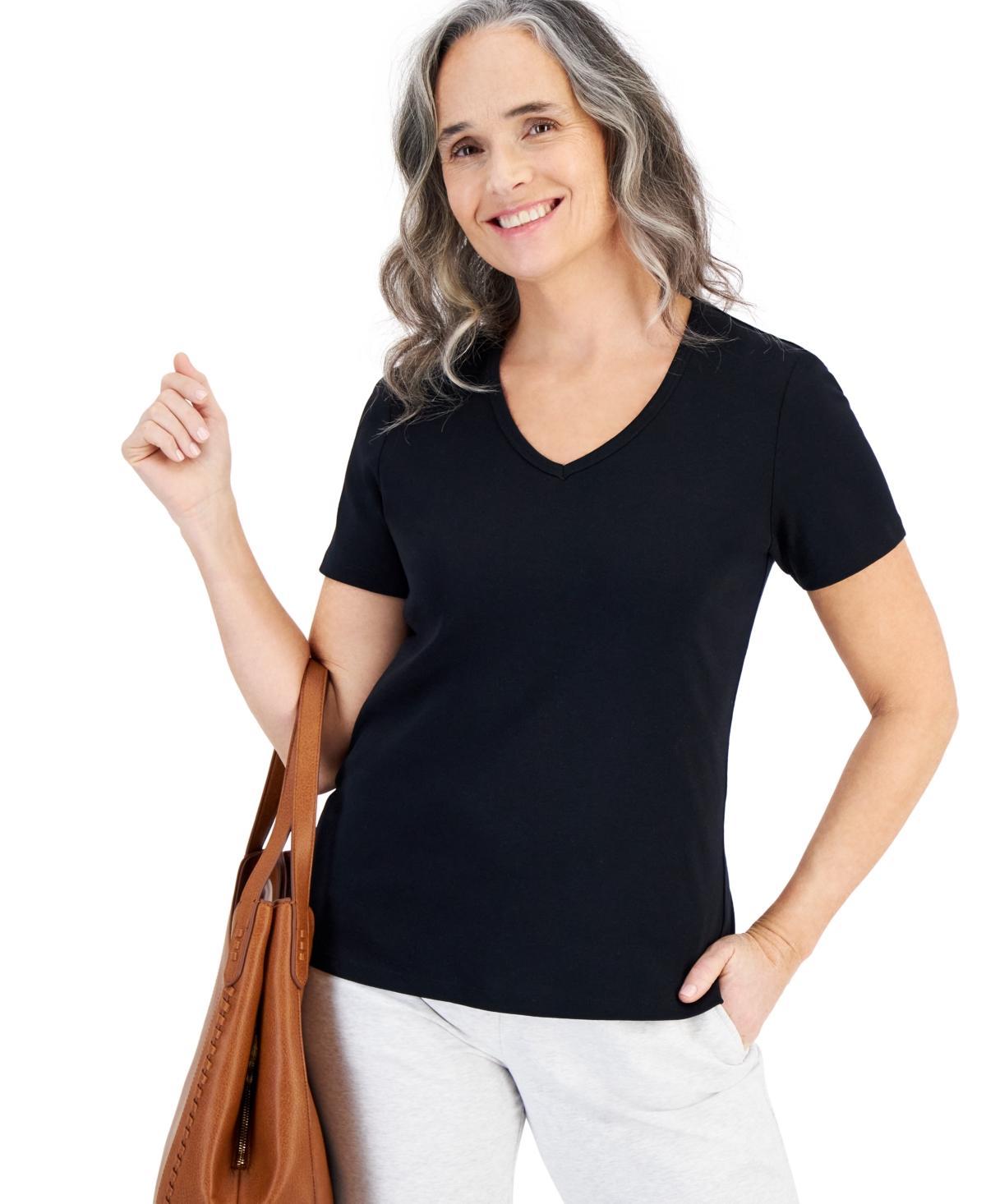 Style & Co Womens Short Sleeve V-Neck Cotton Top, Created for Macys Product Image