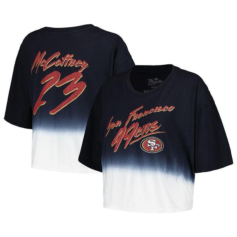 Womens Majestic Threads Christian McCaffrey /White San Francisco 49ers Dip-Dye Player Name & Number Crop Top Product Image