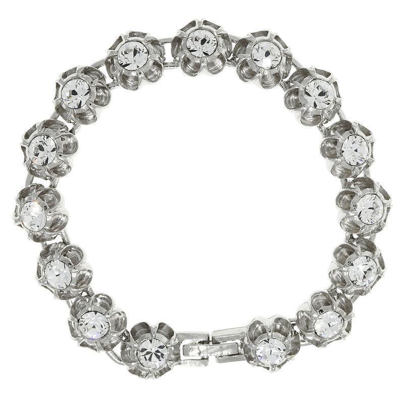 1928 Silver Tone Crystal Flower Bracelet, Womens Product Image