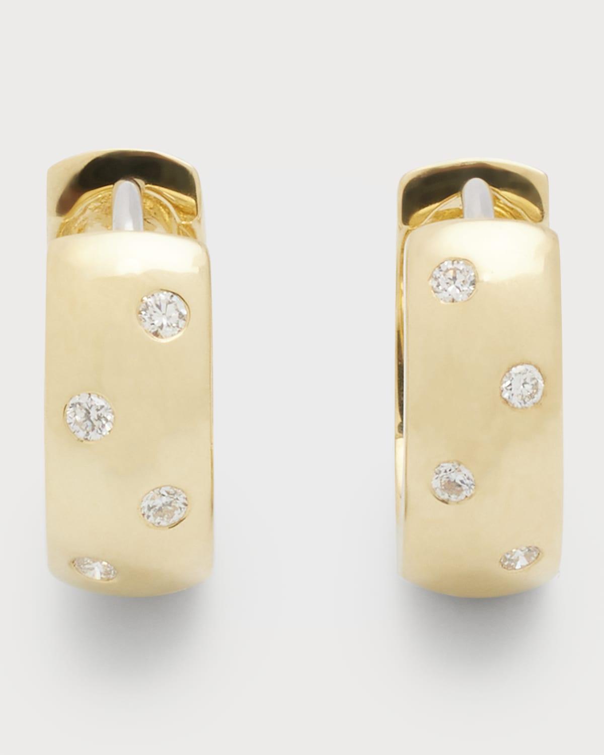 18k Yellow/White Gold Diamond Huggie Hoop Earrings Product Image