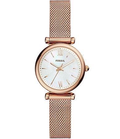 Fossil Womens Carlie Three-Hand Stainless Steel Mesh Bracelet Watch Product Image