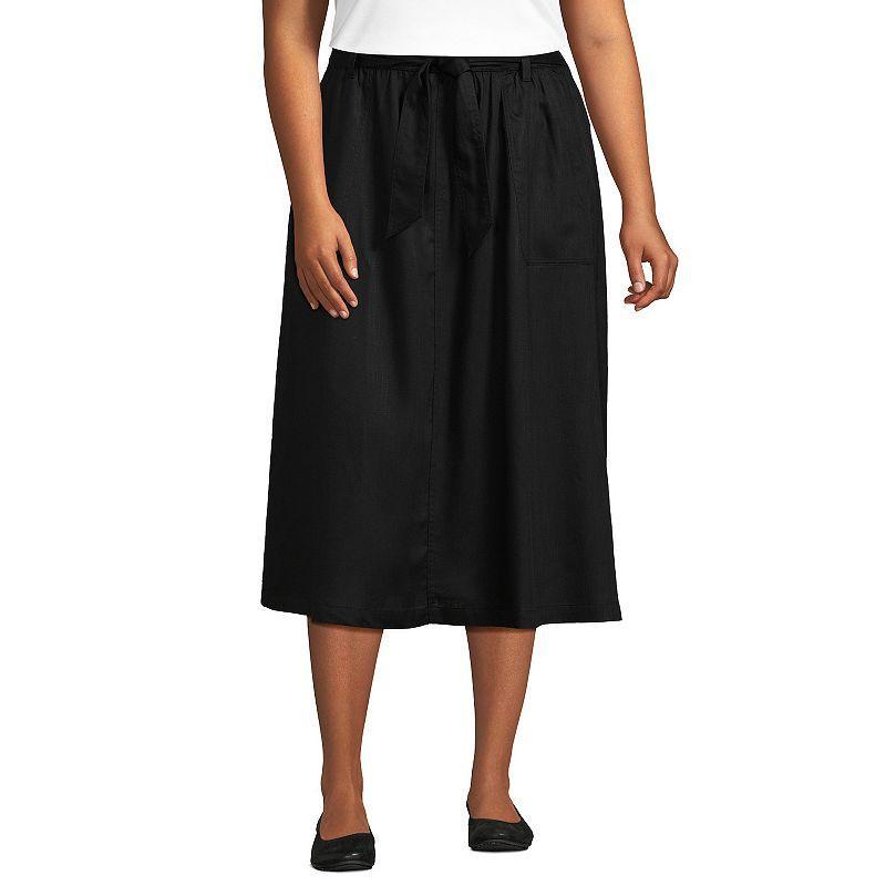 Plus Size Lands End Tencel Tie Waist Midi Skirt, Womens Product Image