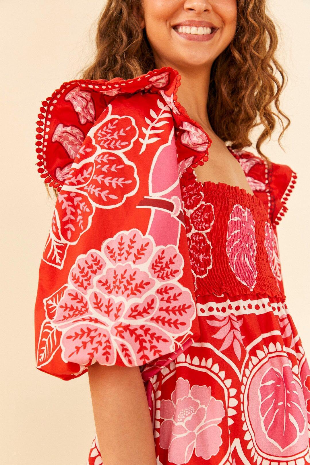 Red Summer Sunrise Organic Cotton Mini Dress Product Image