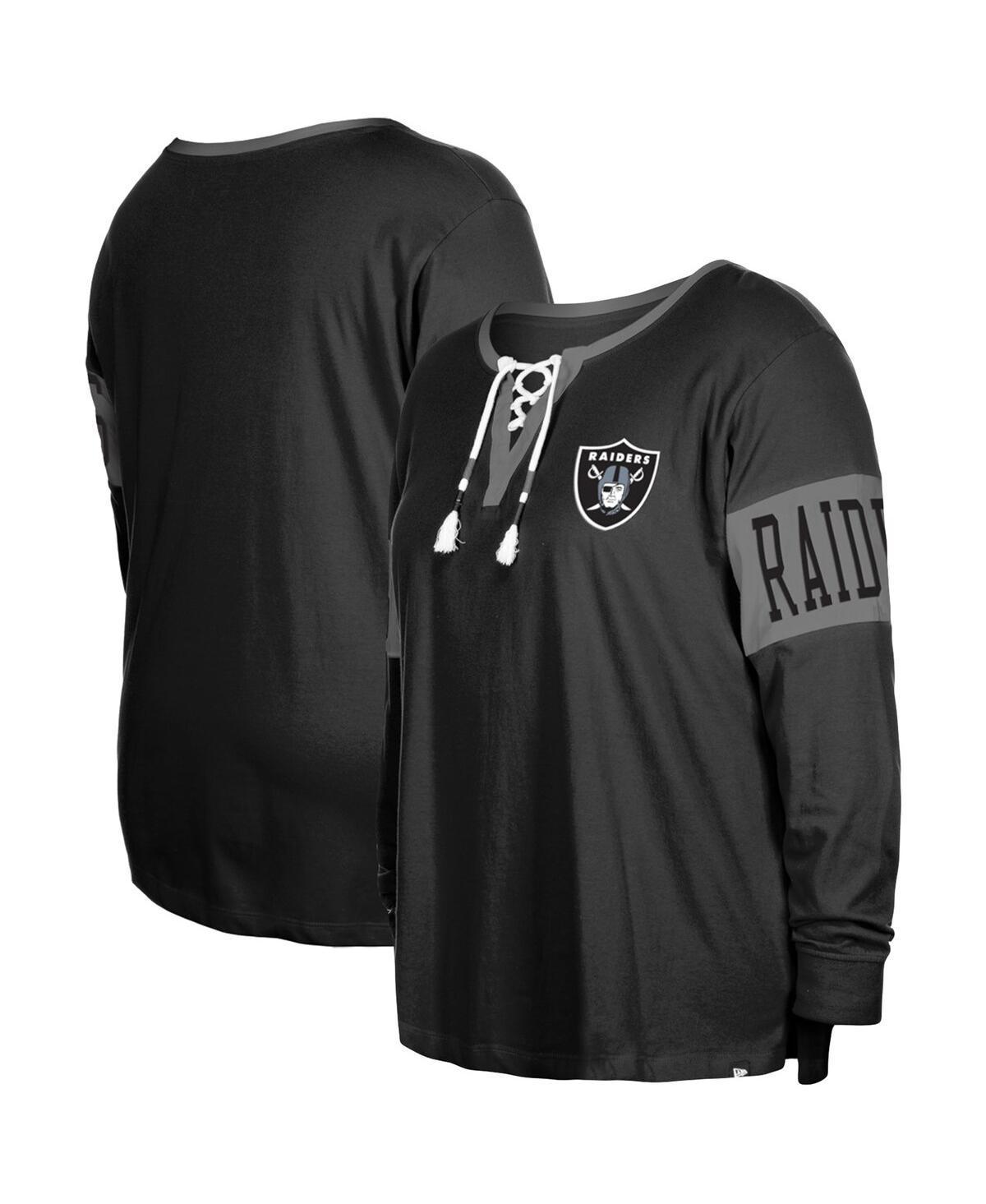 Womens New Era Black Las Vegas Raiders Plus Size Lace-Up Notch Neck Long Sleeve T-shirt Product Image