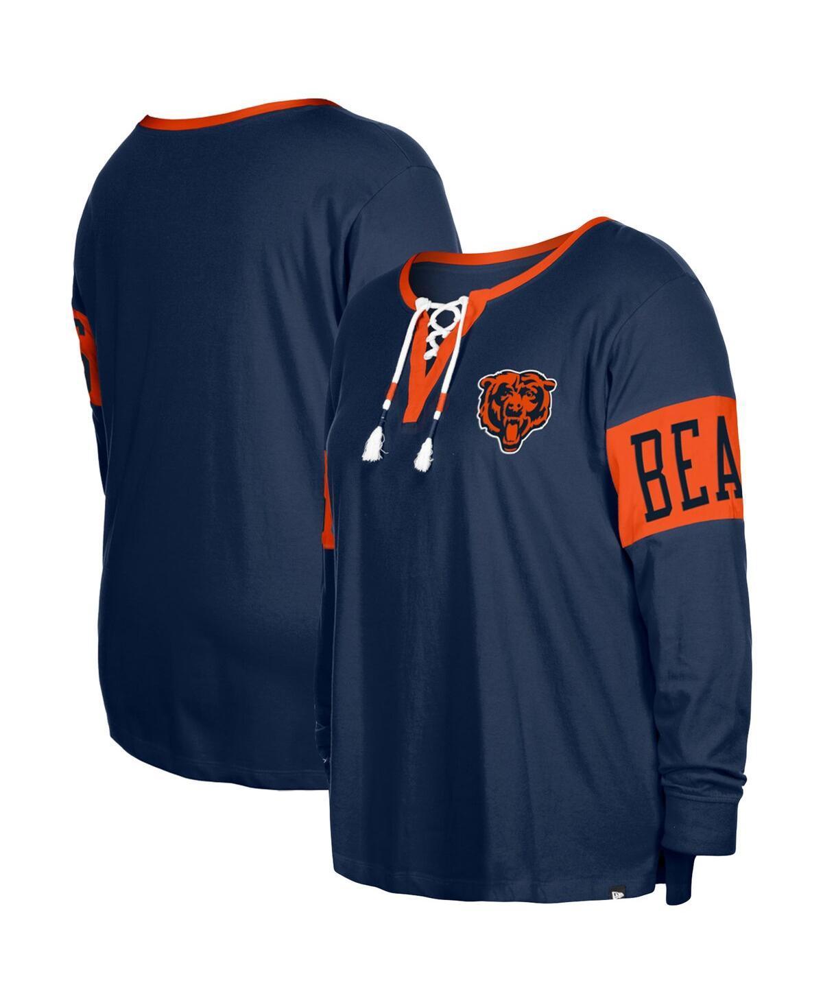 Womens New Era Navy Chicago Bears Plus Size Lace-Up Notch Neck Long Sleeve T-shirt Product Image