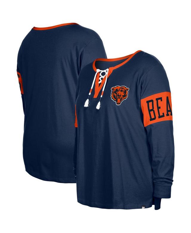 Womens New Era Chicago Bears Plus Size Lace-Up Notch Neck Long Sleeve T-Shirt Blue Product Image