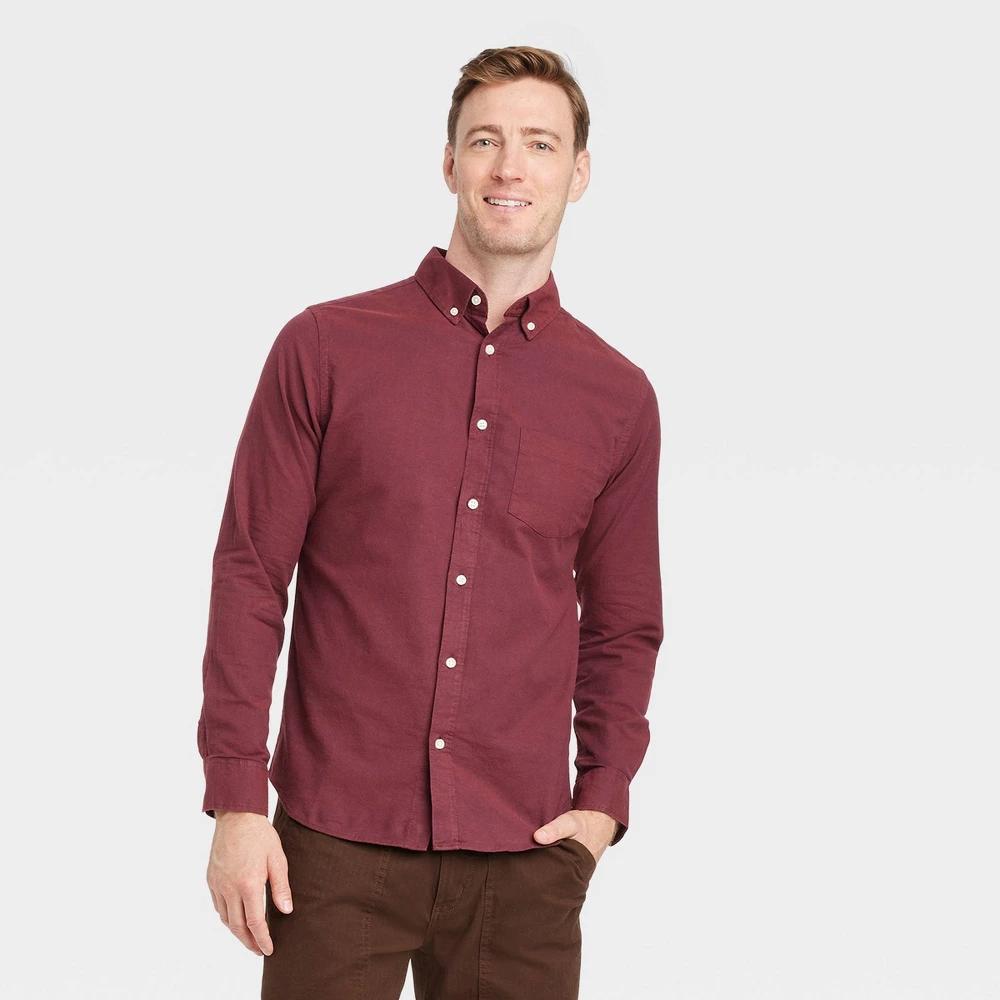 Mens Long Sleeve Collared Button-Down Shirt - Goodfellow & Co Maroon Product Image