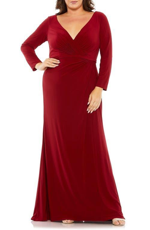 FABULOUSS BY MAC DUGGAL Wrap Front Long Sleeve Jersey Gown Product Image