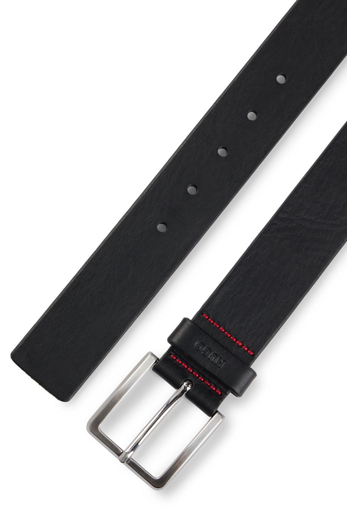 Grainy embossed-leather belt with brushed metal hardware Product Image