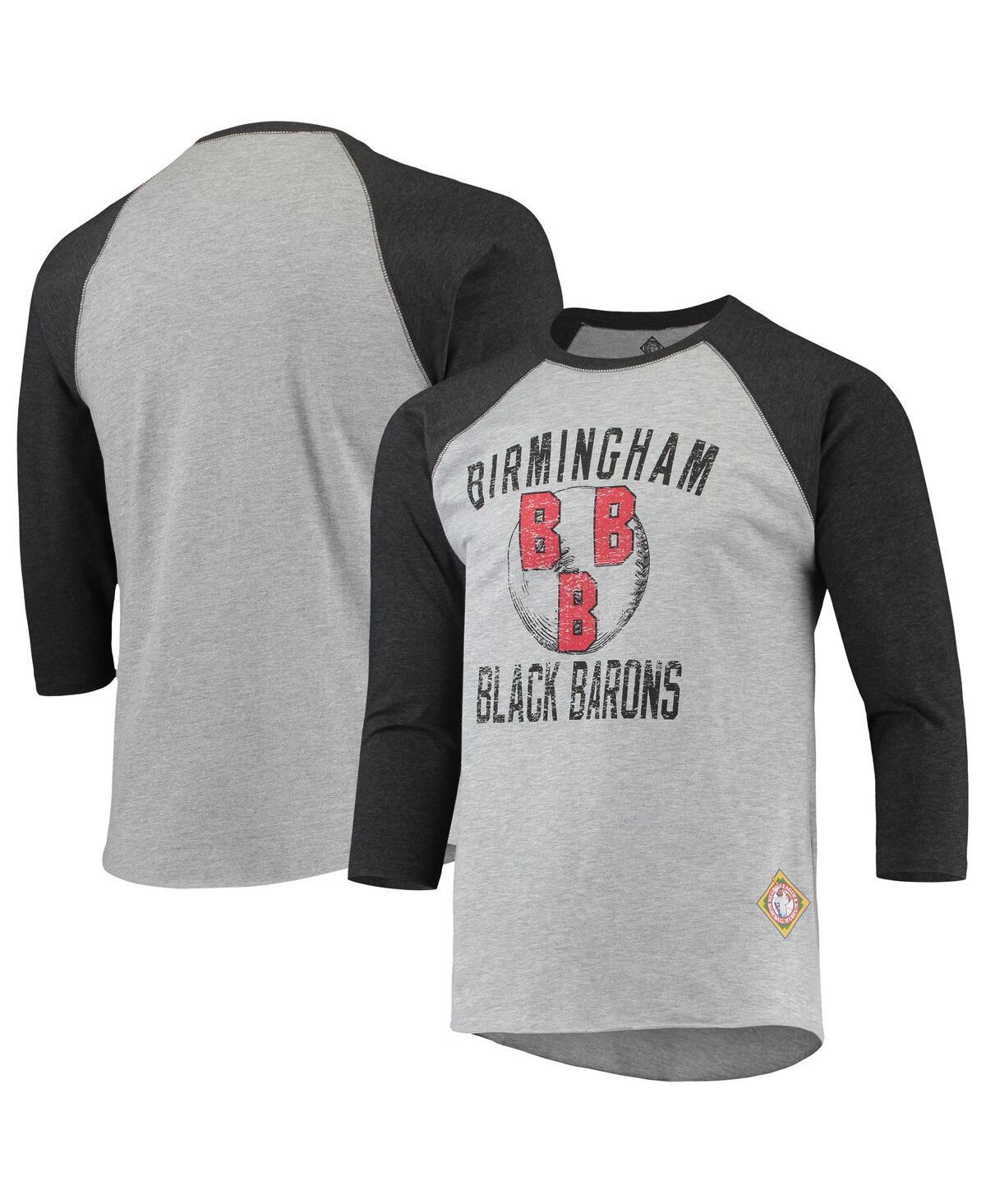 Mens Stitches Heather Gray Birmingham Black Barons Negro League Wordmark Raglan 3/4 Sleeve T-shirt - Heathered Gray Product Image