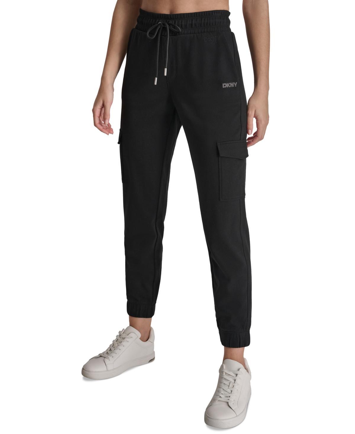 Dkny Sport Womens Studded-Logo Cargo Jogger Fleece Sweatpants Product Image