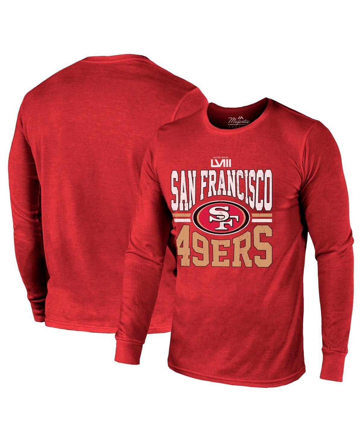 Mens Majestic Threads Scarlet San Francisco 49ers Super Bowl Lviii Tri-Blend Long Sleeve T-shirt Product Image