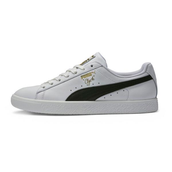 PUMA Clyde Core Foil Men's Sneakers in White/Black/Team Gold Product Image