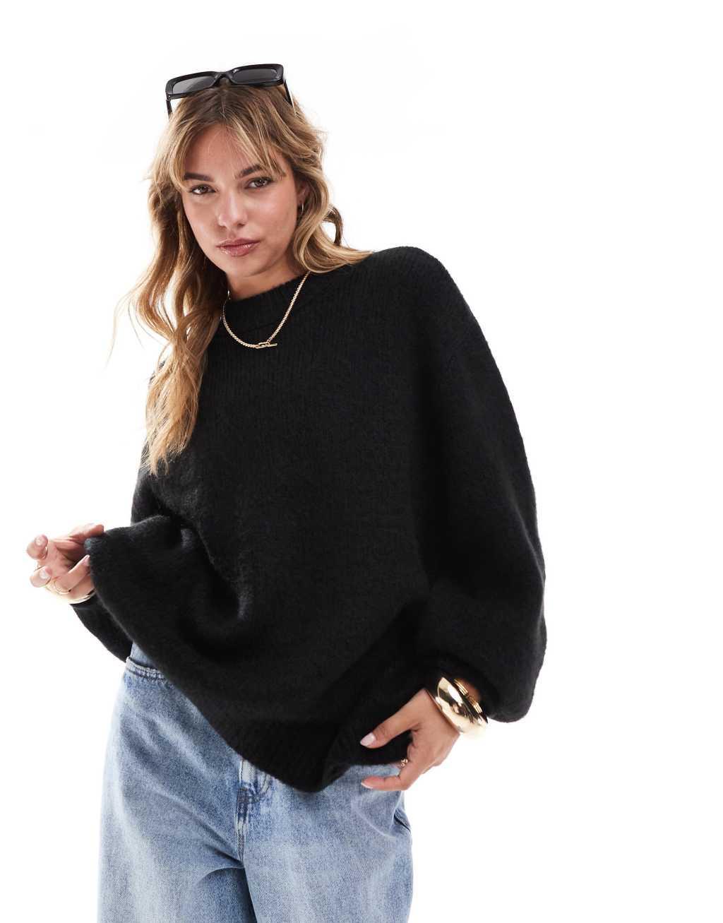 ASOS DESIGN oversized crew neck sweater in black  Product Image