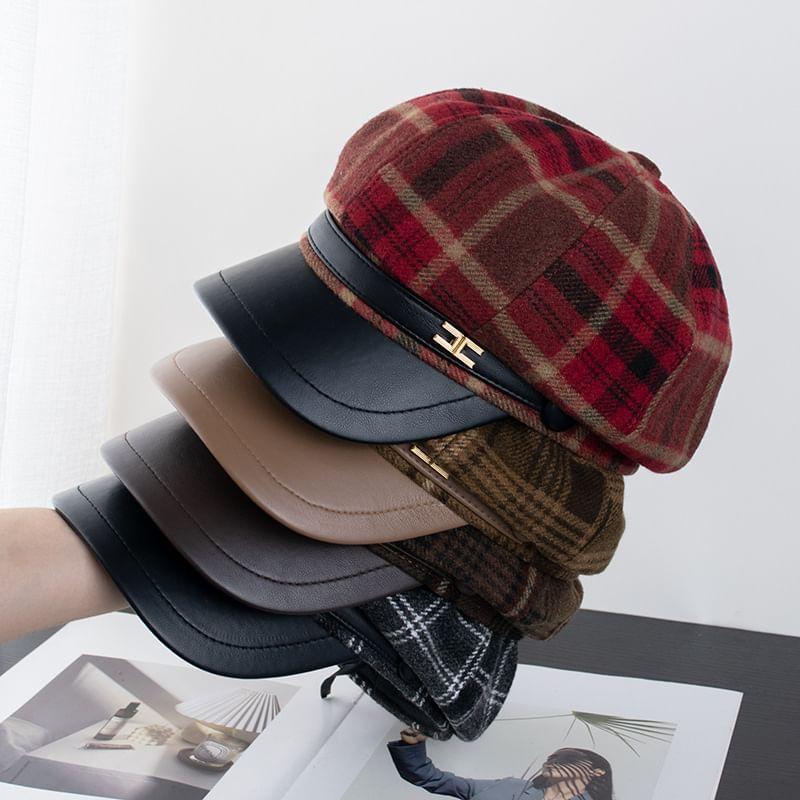 Plaid Wool Blend Newsboy Cap Product Image