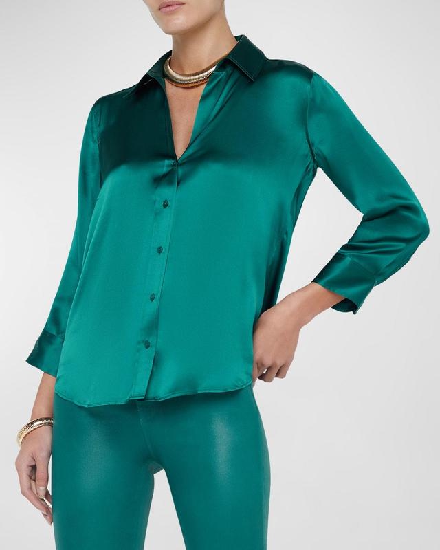 Dani Silk Satin 3/4-Sleeve Button-Down Blouse Product Image