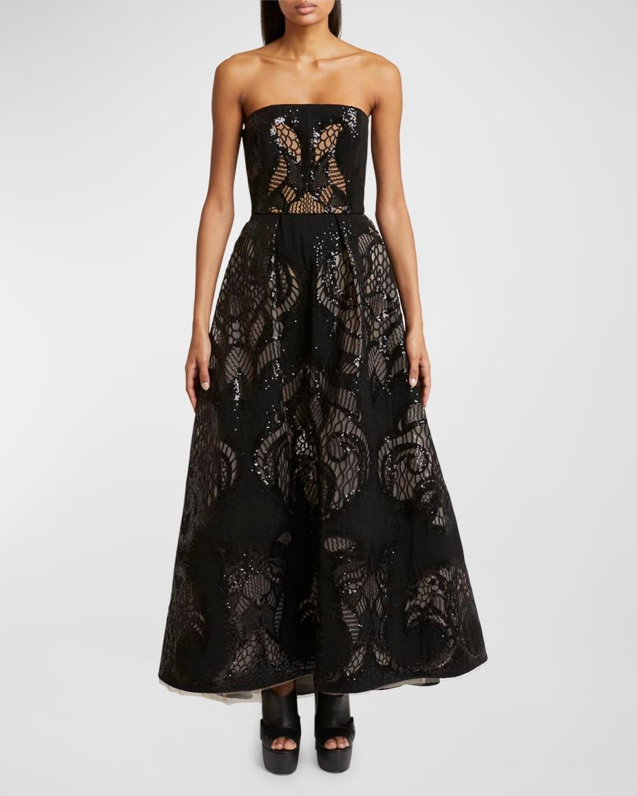 Strapless Sequin Lace Embroidered Tulle Midi Dress Product Image