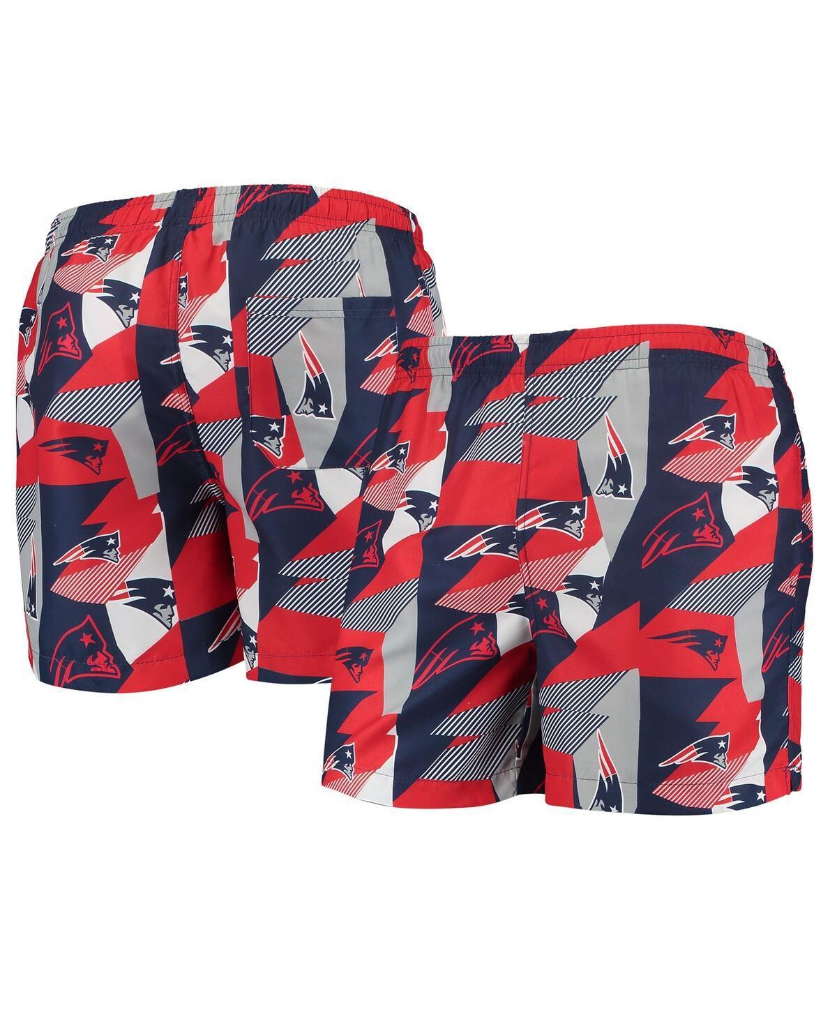 Men's FOCO Navy/Red New England Patriots Geo Print Swim Trunks Product Image