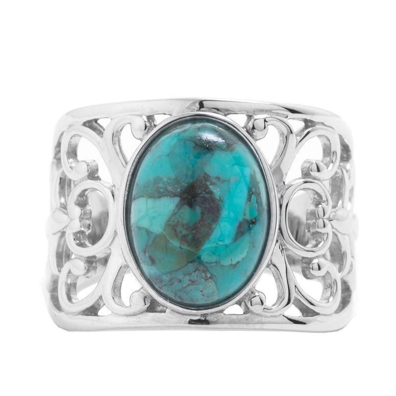 Athra NJ Inc Sterling Silver Enhanced Turquoise Open Work Ring, Womens Product Image