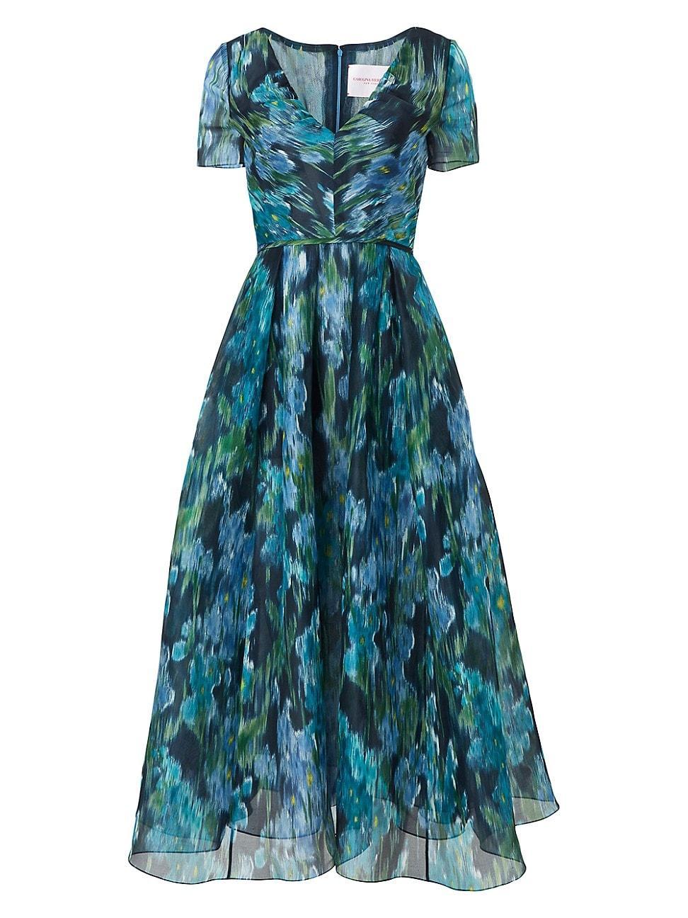 Womens Floral Silk V-Neck Midi-Dress Product Image