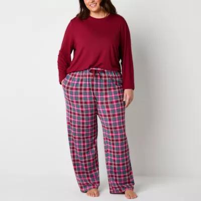 Jaclyn Womens Plus Crew Neck Long Sleeve 2-pc. Pant Pajama Set Product Image