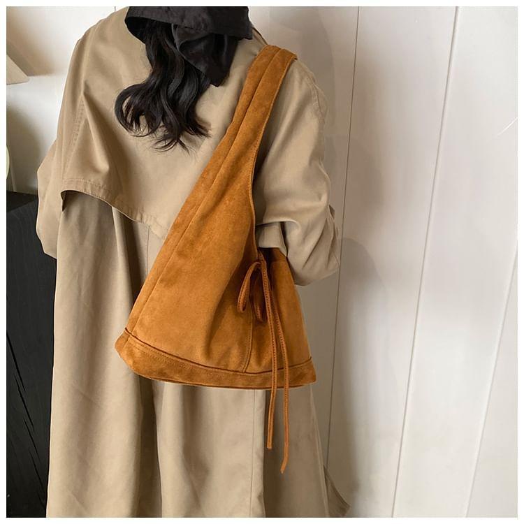 Ribbon Accent Faux Suede Shoulder Bag Product Image